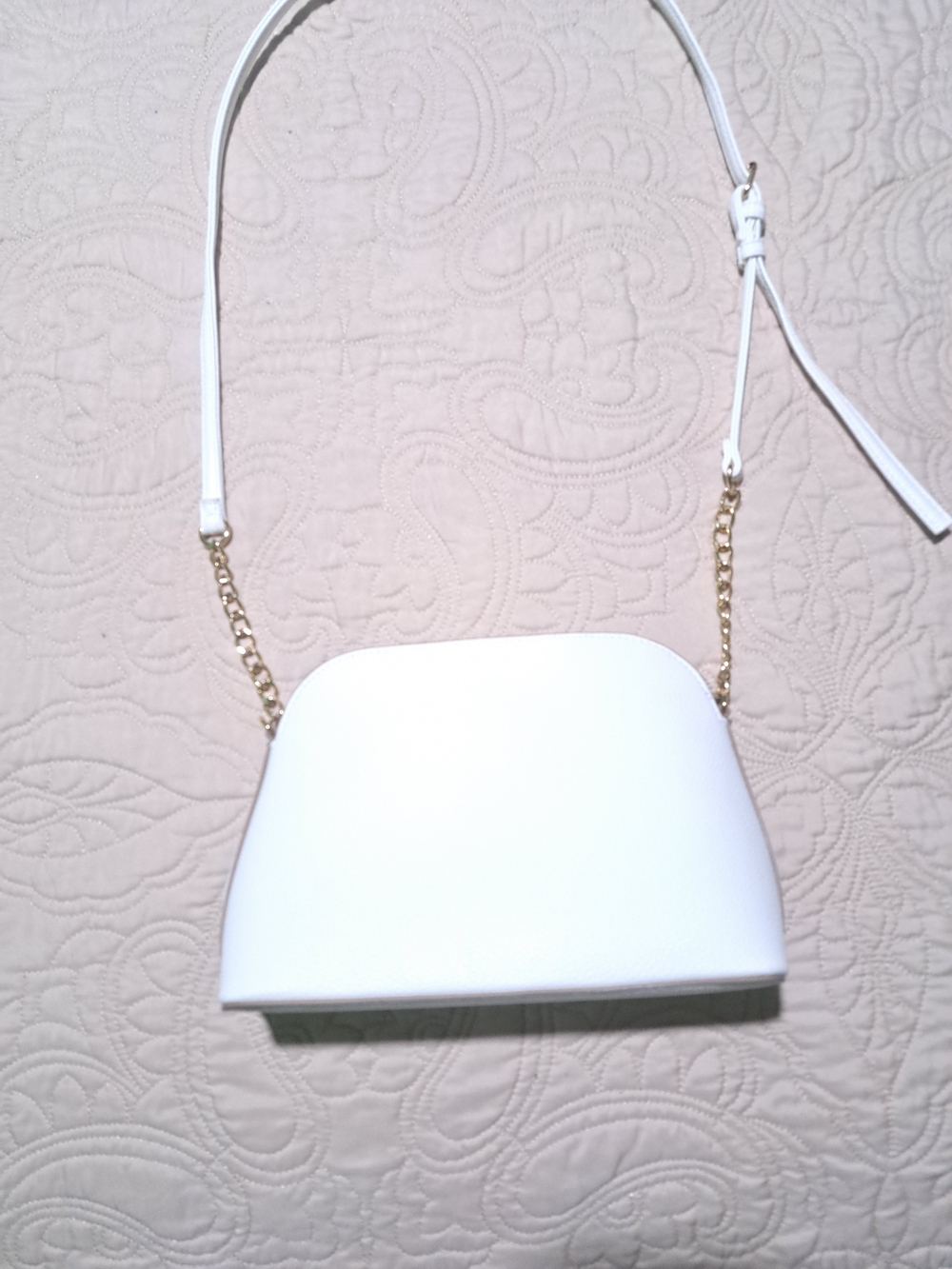 Minimalist White Crossbody with Gold Chain Accent